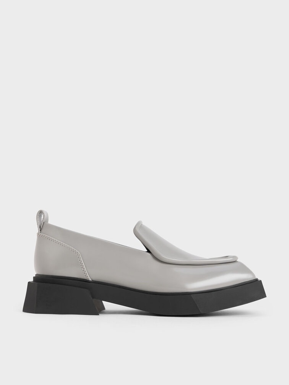 Charles & Keith Lorde Geometric Square-Toe Loafers - Grey size 38/8